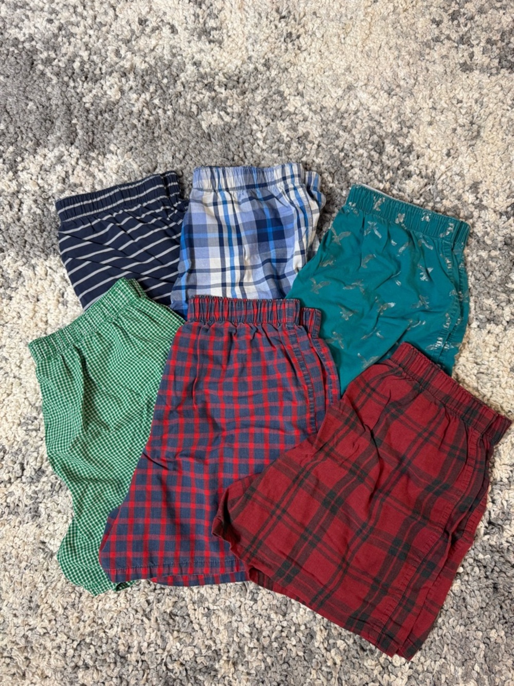 LOT OF 6 - American Eagle, Men’s Striped Plaid Boxer Briefs in Various Colors